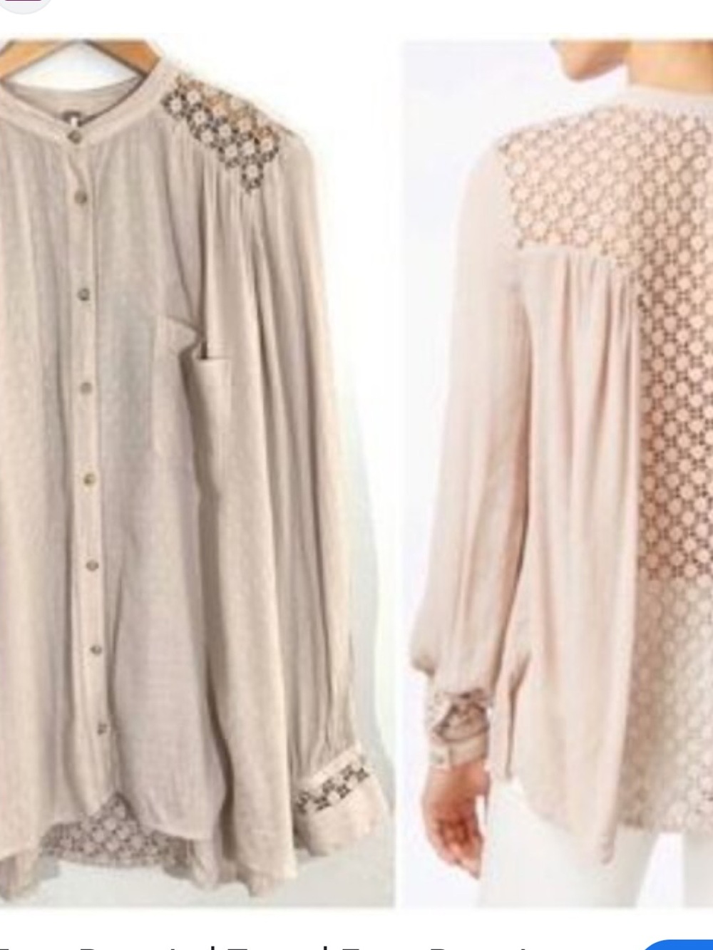 Free People Soft Cream Button-Down Crochet Yoke Top